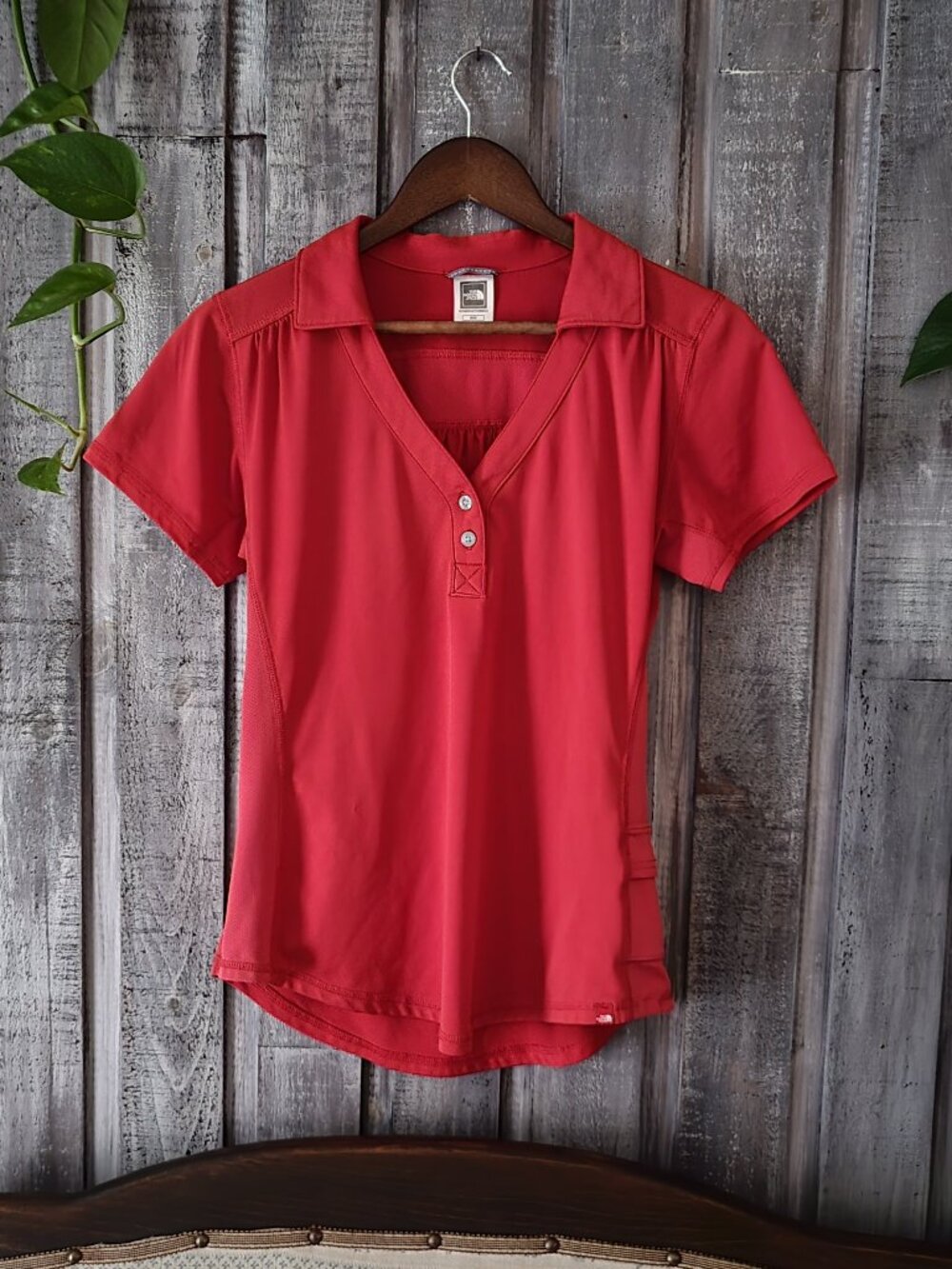 The North Face Red Short Sleeve Activewear Polo Button Shirt